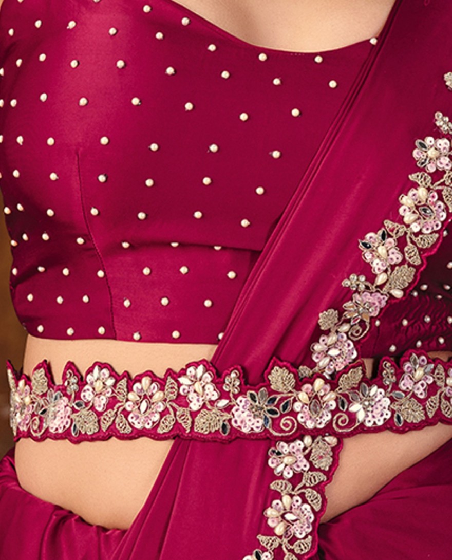 27104-A - Rani Pink Embroidered Wedding Party Designer Saree